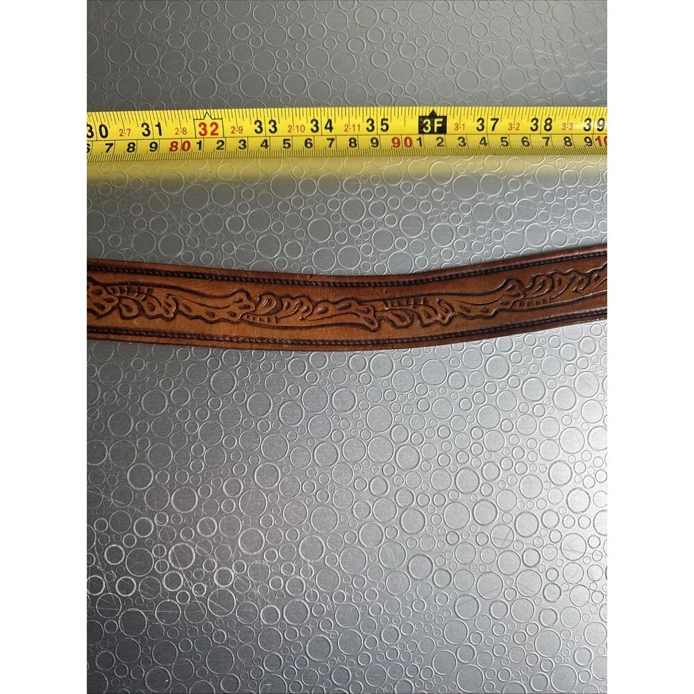 Vtg Leather Western Belt Mens 40 Full Grain Steerhide USA Brown Debossed Unisex